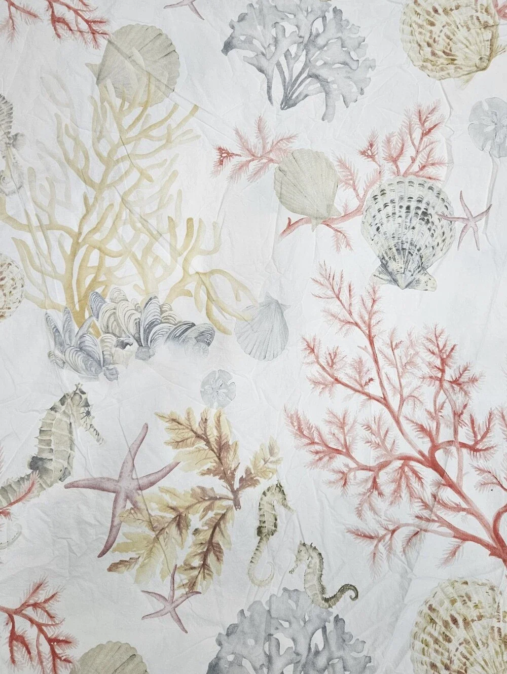 Pottery Barn Atlantic F/Q Duvet Organic Cotton Sea Life Coral Shells Coastal